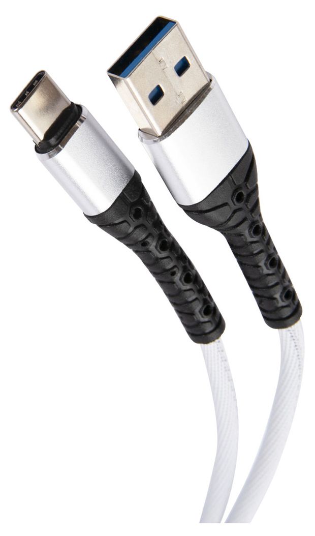 Шнур USB - Type-С 3A тканевая оплетка, белый/черный 24537(24536)/34238