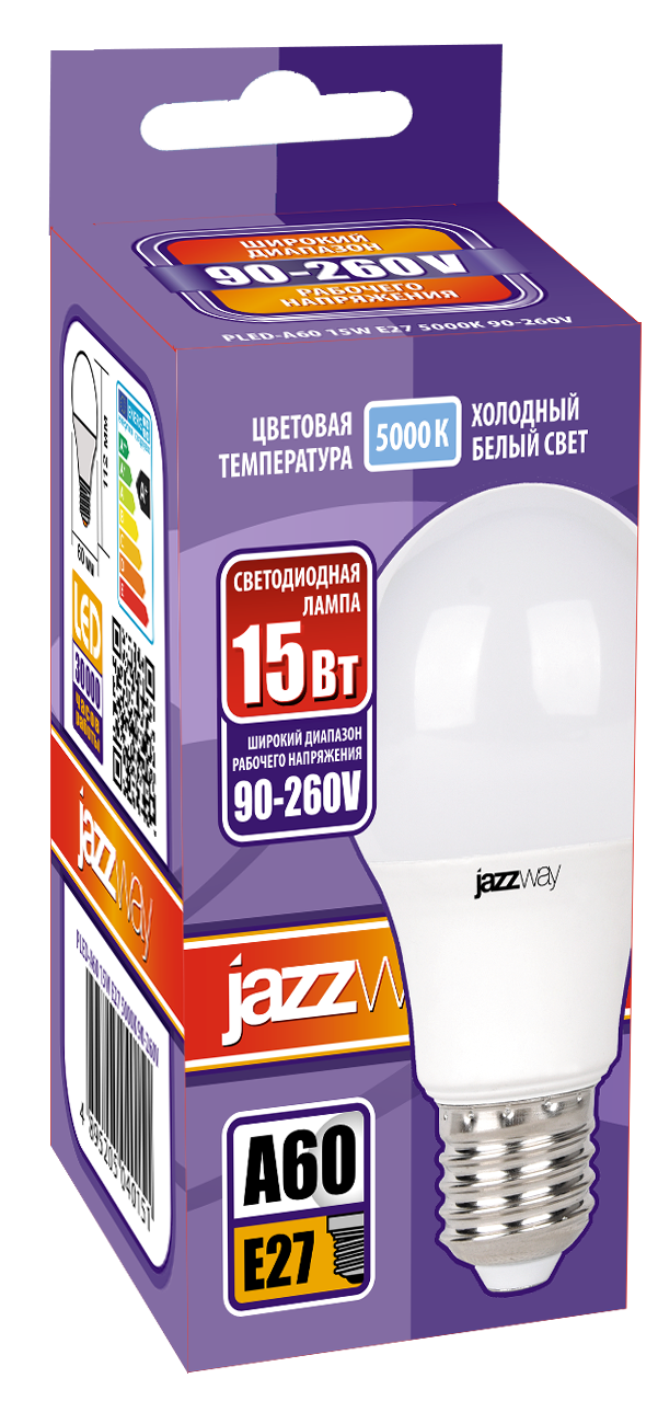 Лампа светодиодная PLED-A60 E27 15W 5000K 1300Lm 90-260V Jazzway