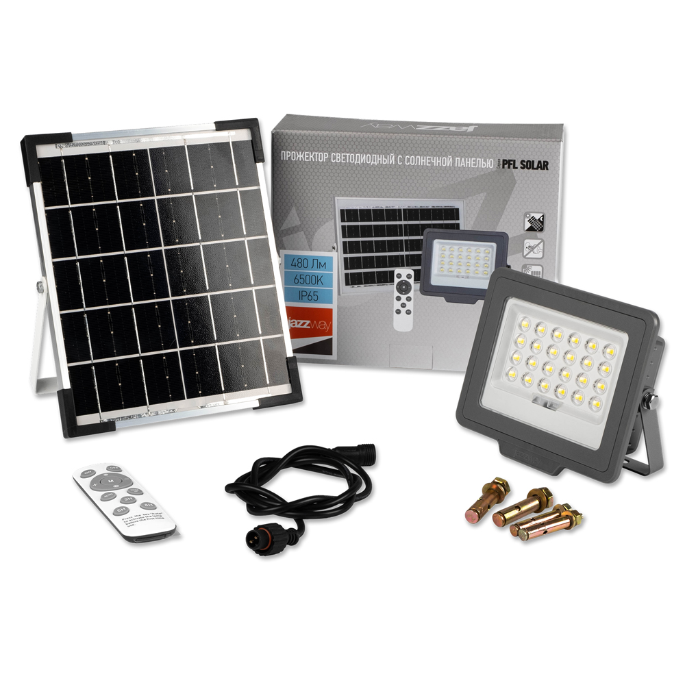 Прожектор светодиодный с солнечной панелью PFL SOLAR 50W 6500K IP65 JazzWay