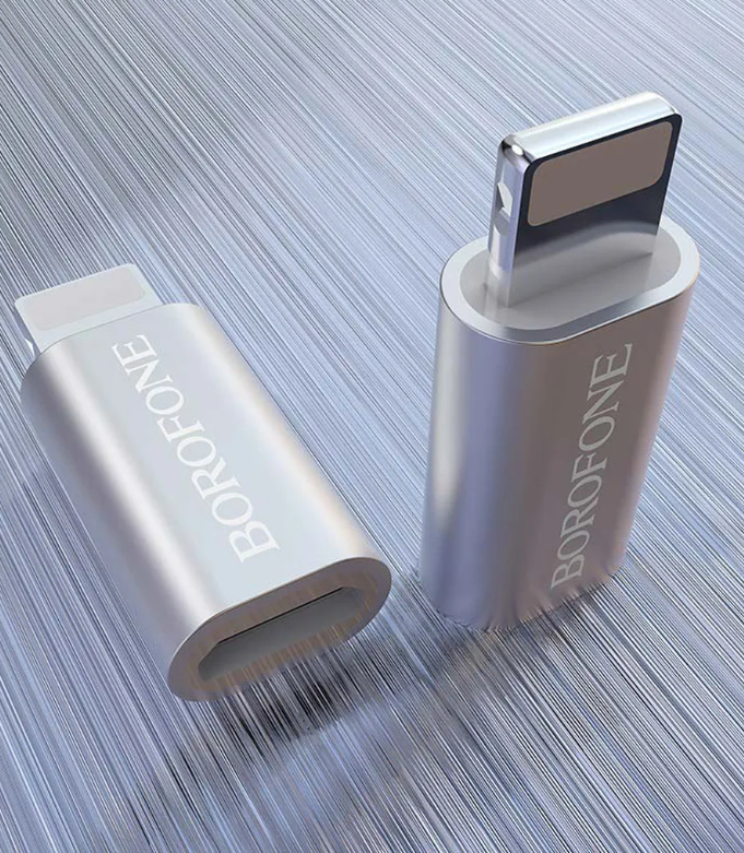 Адаптер-переходник Borofone Micro USB (гн) - Lightning (шт) серебристый 90342
