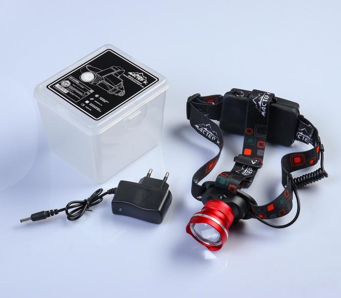 Фонарь налобный аккумуляторный "Мастер К.", 1 led, 3 режима, ЗУ 220 В, 4,5*6,5 см 3110082