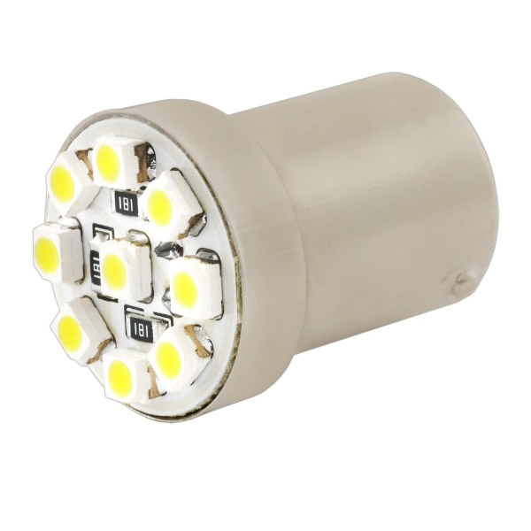 Лампа светодиодная S25 (P21W) 12V 9 SMD диодов BA15s 1-конт Белая SKYWAY