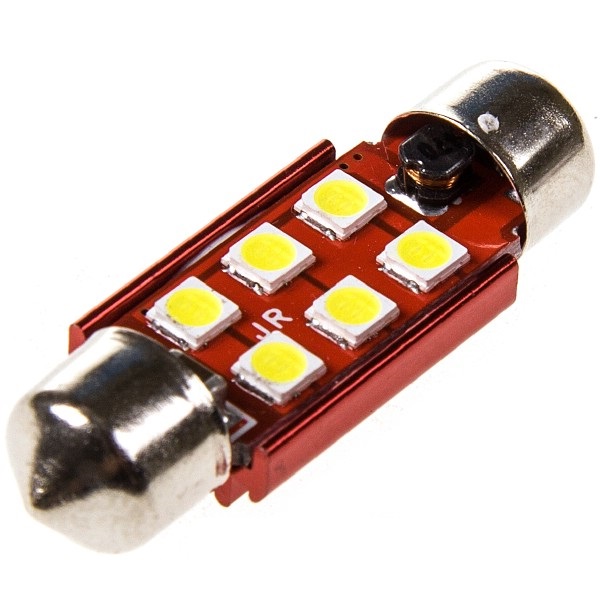 Лампа светодиодная C5W 11-36 (SV8,5) 12V 6SMD диодов Белая KS биполярная, радиатор, салонная (3030)
