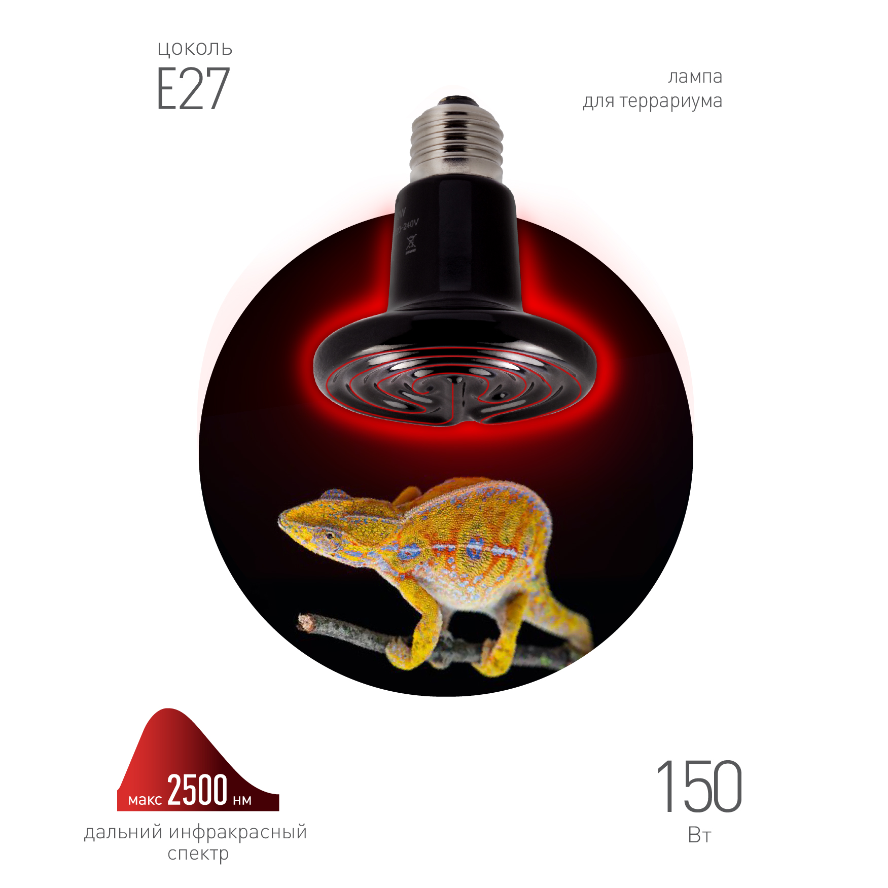 Лампа инфракрасная керамическая 150Вт Е27 FITO-150W-HQ CeramiHeat RX Б0052716
