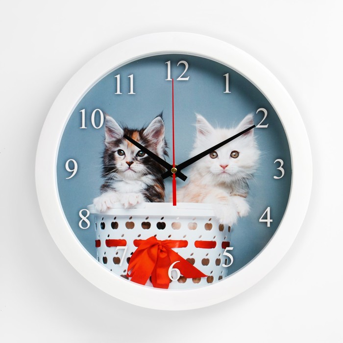 Часы настенные, серия: Животный мир, "Котята", плавный ход, d=28 см 3967561