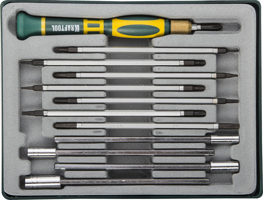 Отвертка Precision-20 для точных работ со сменными стерж.и головк. 12 предм., KRAFTOOL 25611-H12