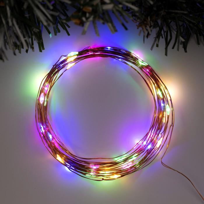 Гирлянда "Роса" 5м, медная нить, 50 LED, свечение мульти, питание от USB 5V