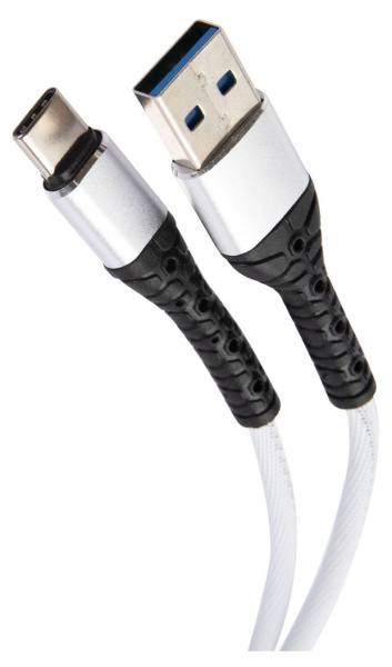 Шнур USB - Type-С 3A тканевая оплетка, белый/черный 24537(24536)/34238