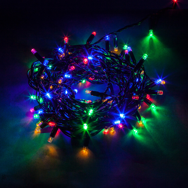 CL33 Гирлянда линейная, 100 LED, статичное свечение, мульти, 10 м +1.5м черный шнур IP65