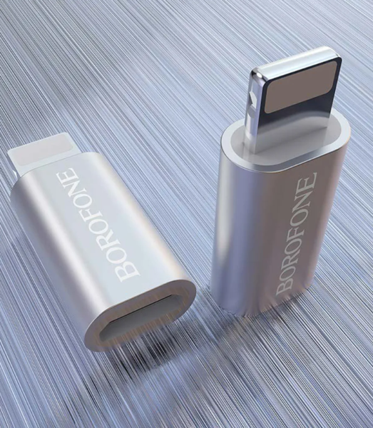 Адаптер-переходник Borofone Micro USB (гн) - Lightning (шт) серебристый 90342