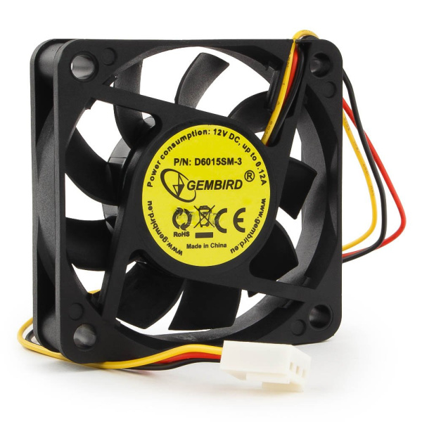 Вентилятор Gembird D6015SM-3 60*60*15, втулка, 3 pin, провод 25 см 07776
