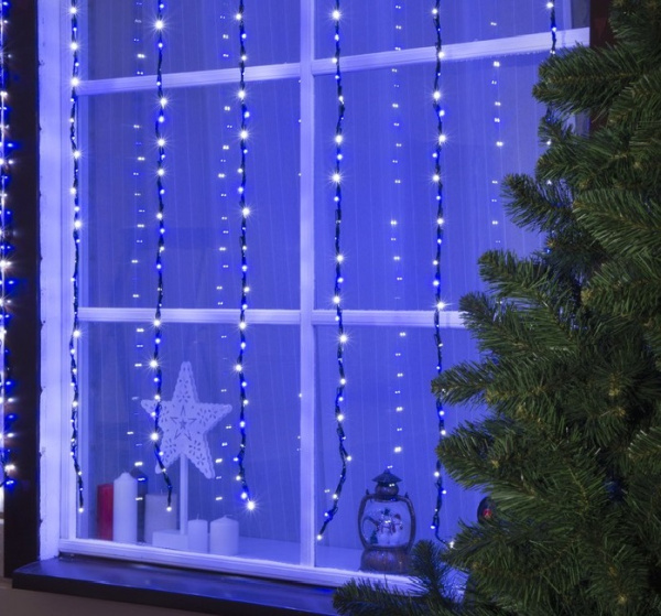 Гирлянда "Водопад" 2*1.5 м IP44, темная нить, 400 LED, свечение бело-синее, 8 режимов 1080186