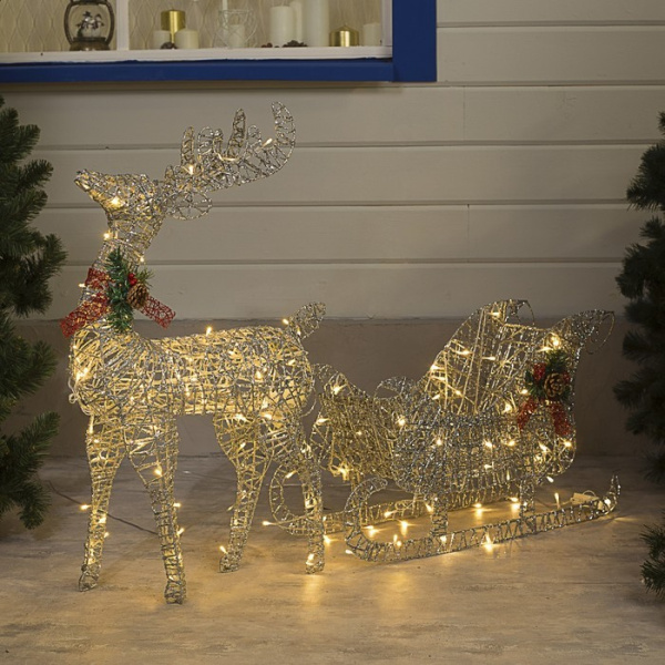 Фигура светодиодная "Олень с санями серебряный" Ол: 75 см 80LED, С: 70*26*48 см 80 LED белый 4356999