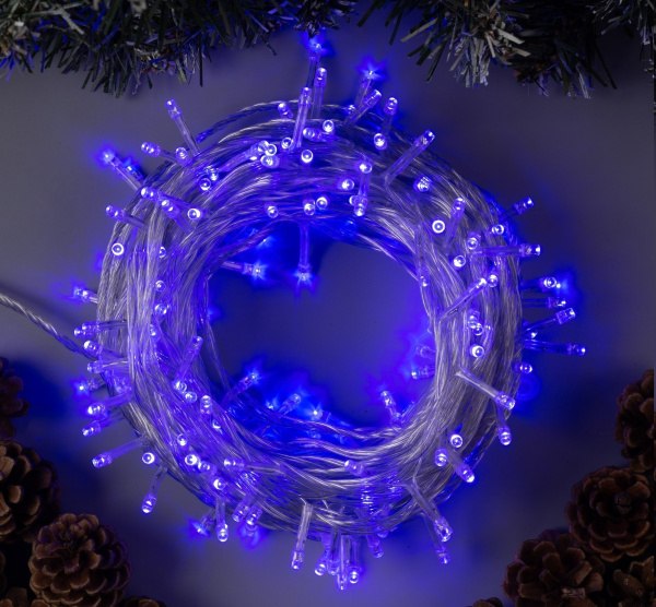 Гирлянда "Нить" 20 м IP20, прозрачная нить, 200 LED, свечение синее, 8 режимов 3556806