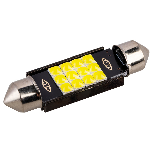 Лампа светодиодная T11(C5W) 12V 12 SMD диодов 1-конт 41мм Белая SKYWAY 246084