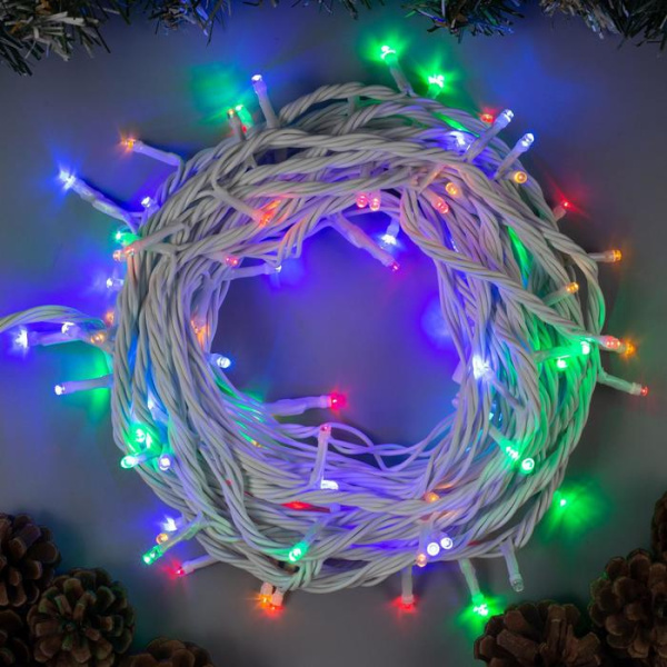 Гирлянда "Нить" 10 м IP44, УМС, белая нить, 100 LED, свечение мульти 1080031