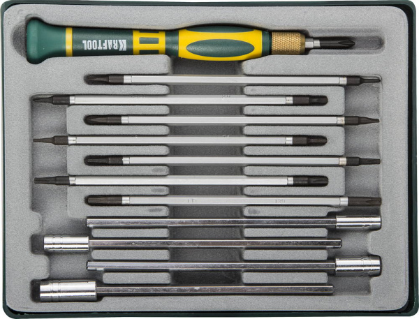 Отвертка Precision-20 для точных работ со сменными стерж.и головк. 12 предм., KRAFTOOL 25611-H12